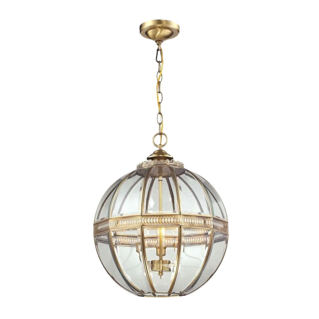 Brushed Brass & Glass Three Light Globe Pendant - Chandeliers & Pendants - The Well Appointed House