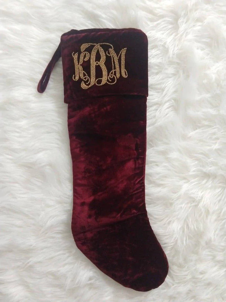 Burgundy Velvet Personalized Stocking - Christmas Stockings - The Well Appointed House
