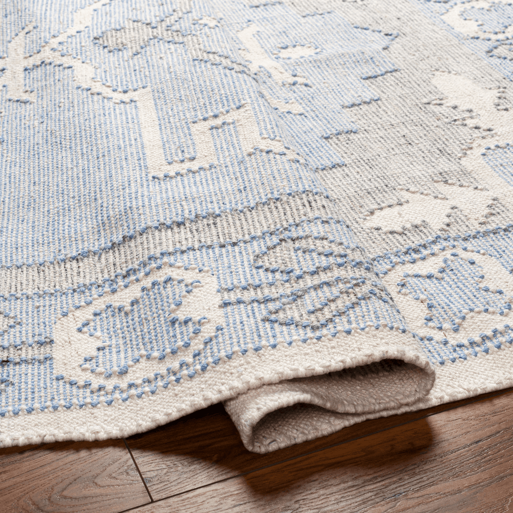 Bursa Blue & Cream Recycled PET Yarn Area Rug - Available in a Variety of Sizes - Rugs - The Well Appointed House
