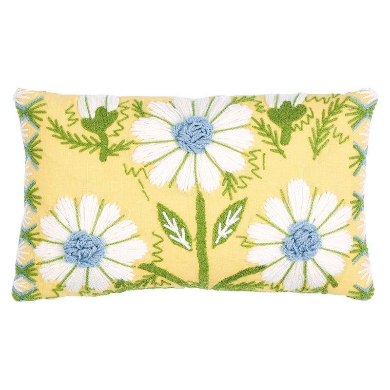 Buttercup Yellow Marguerite Daisy Embroidered Lumbar Throw Pillow - Pillows - The Well Appointed House
