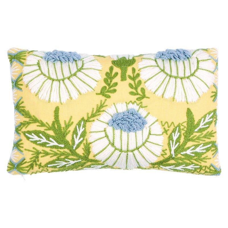 Buttercup Yellow Marguerite Floral Embroidered Lumbar Throw Pillow