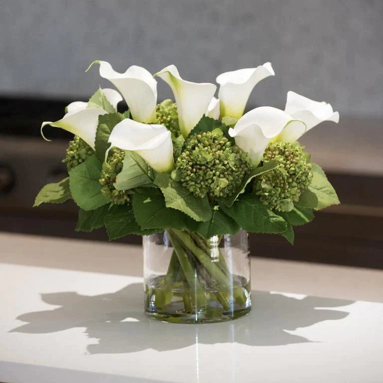 Calla Lily, Hydrangea Buds Arrangement in Glass - Mixed - Florals & Greenery - The Well Appointed House