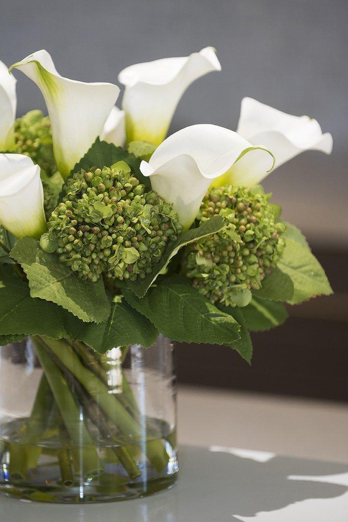 Calla Lily, Hydrangea Buds Arrangement in Glass - Mixed - Florals & Greenery - The Well Appointed House