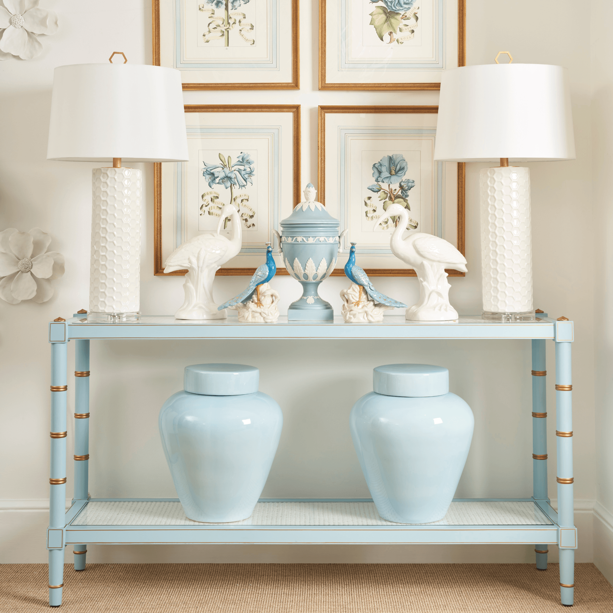 Cane Console Table in Blue The Well Appointed House