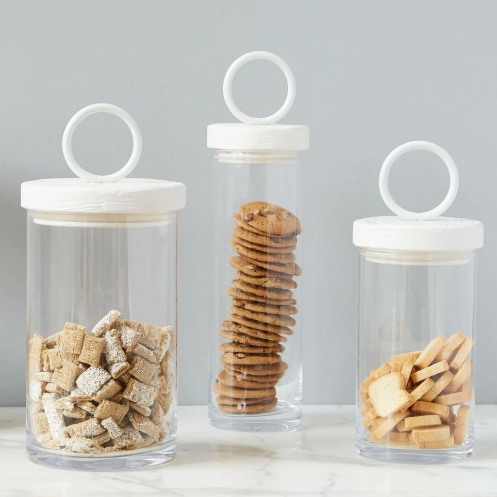 Glass Canisters With White Forged Iron & Wood Lids - The Well Appointed House