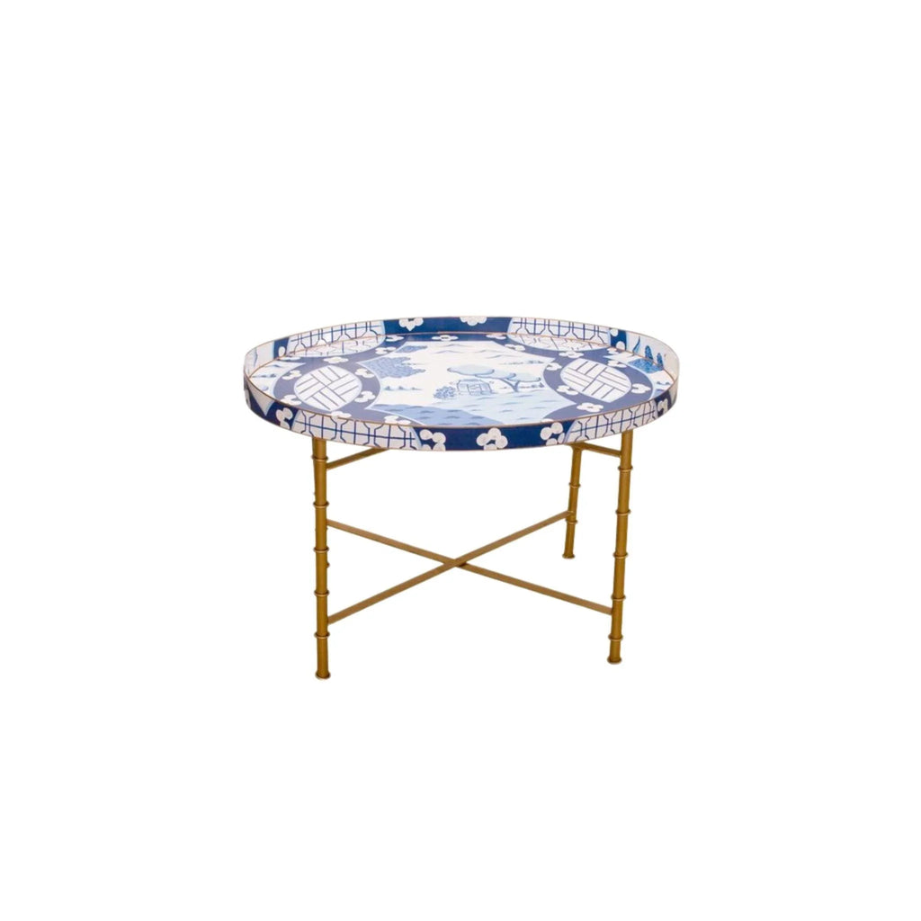 Canton in Blue Tray Coffee Table with Gilded Bamboo Stand - Coffee Tables - The Well Appointed House