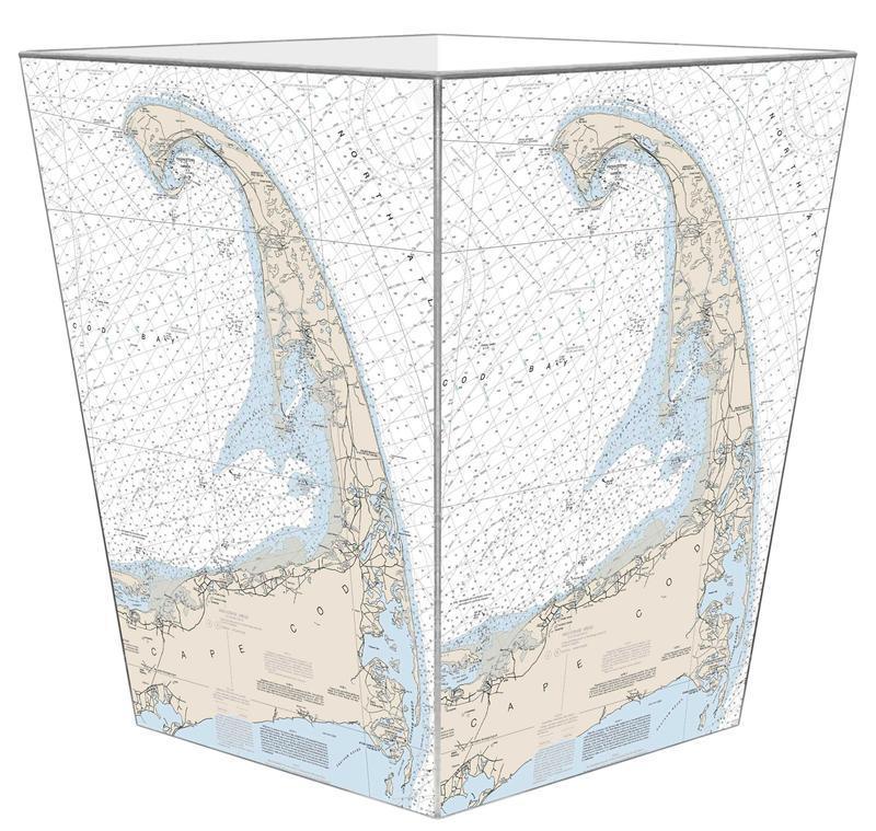 Cape Cod Nautical Chart Decoupage Wastebasket and Optional Tissue Box Cover - Wastebasket Sets - The Well Appointed House