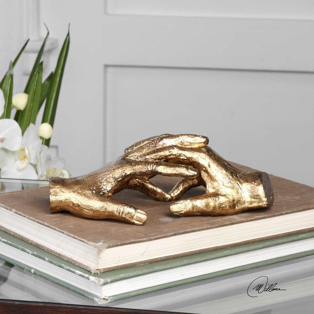 Cast Iron Holding Hands Sculpture Finished with Gold Leaf - Decorative Objects - The Well Appointed House