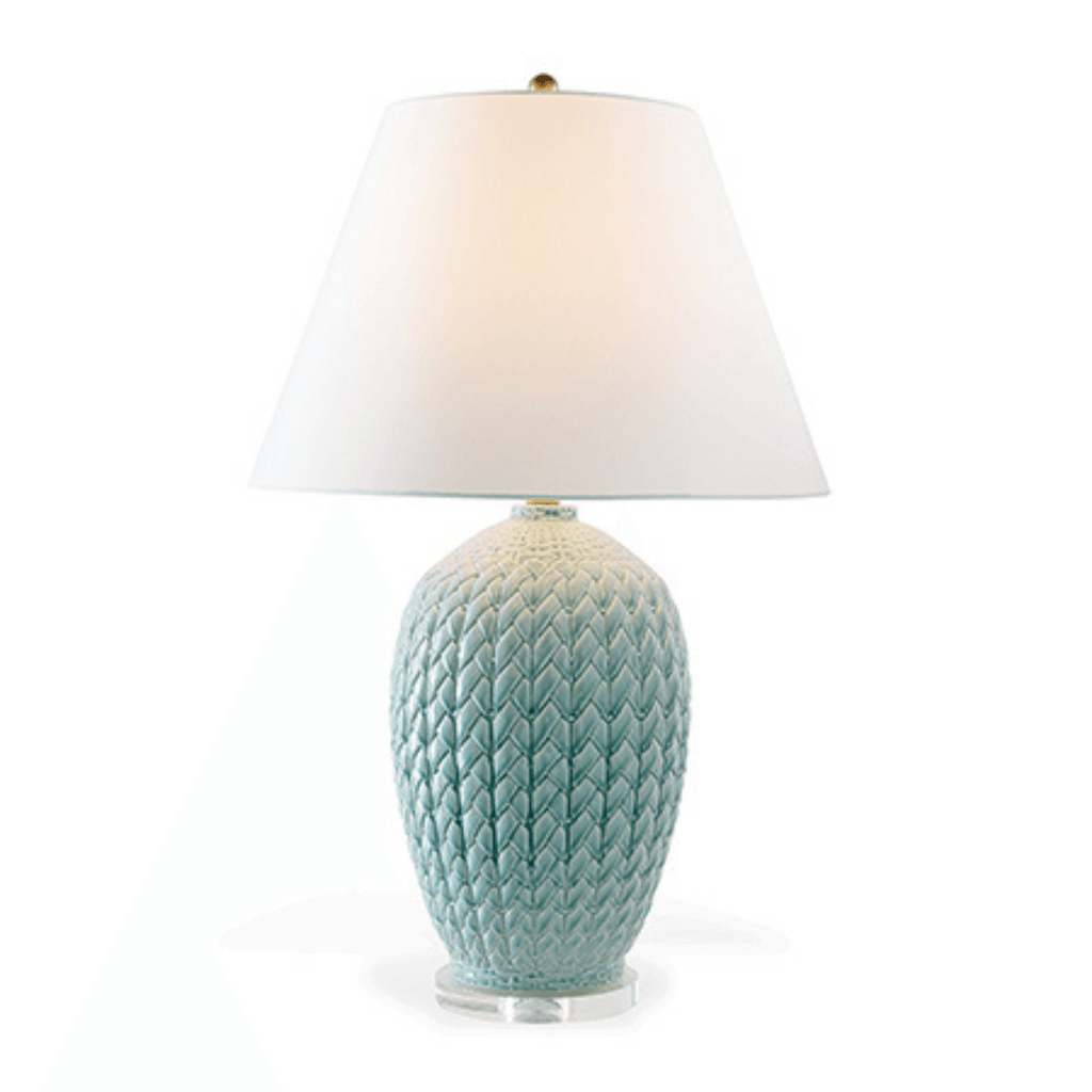 Celadon Porcelain Carved Wicker Design Lamp With Shade - Table Lamps - The Well Appointed House