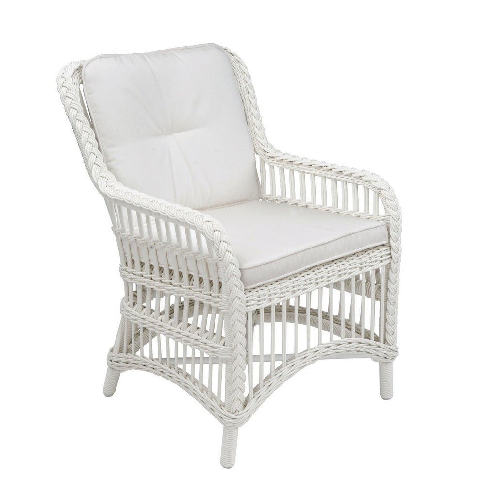Chatham Outdoor Wicker Dining Armchair in White - Outdoor Dining Tables & Chairs - The Well Appointed House
