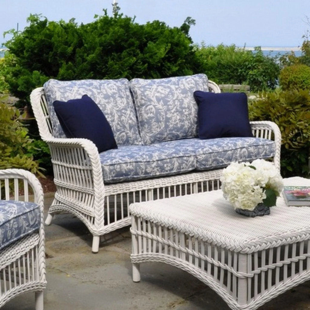 Chatham Outdoor Wicker Settee in White - Outdoor Sofas & Sectionals - The Well Appointed House