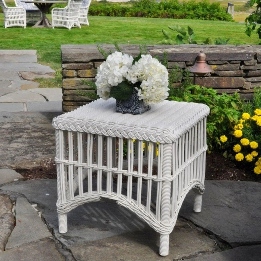 Chatham Outdoor Wicker Side Table in White - Outdoor Coffee & Side Tables - The Well Appointed House