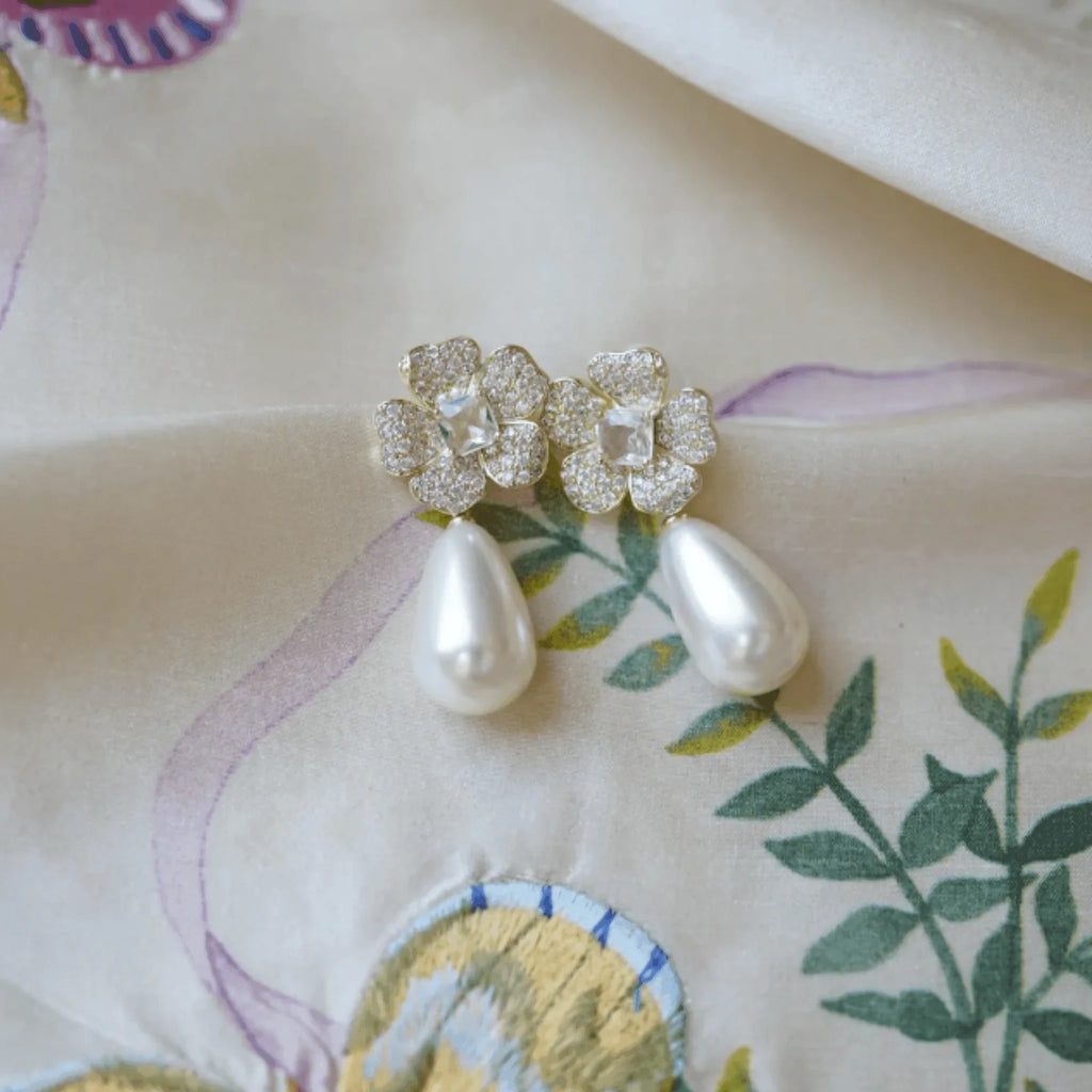 Chelsea Garden Flower With Pearly Teardrop Earrings - Gifts for Her - The Well Appointed House