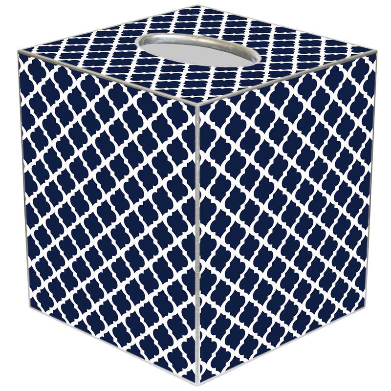 Chelsea Navy Decoupage Wastebasket and Optional Tissue Box Cover - Wastebasket Sets - The Well Appointed House