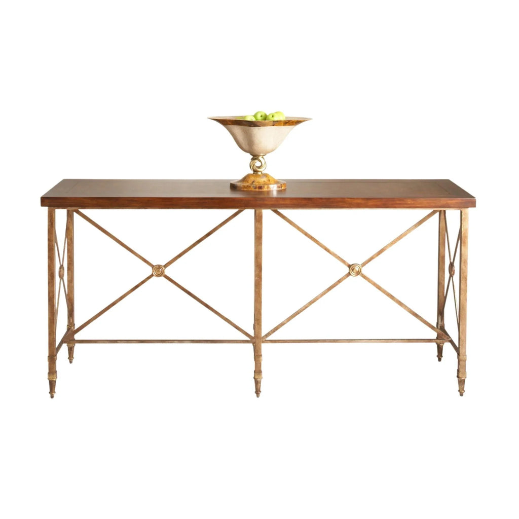 Cherry Veneer Overland Console Table With Gold Metal Base - Sideboards & Consoles - The Well Appointed House