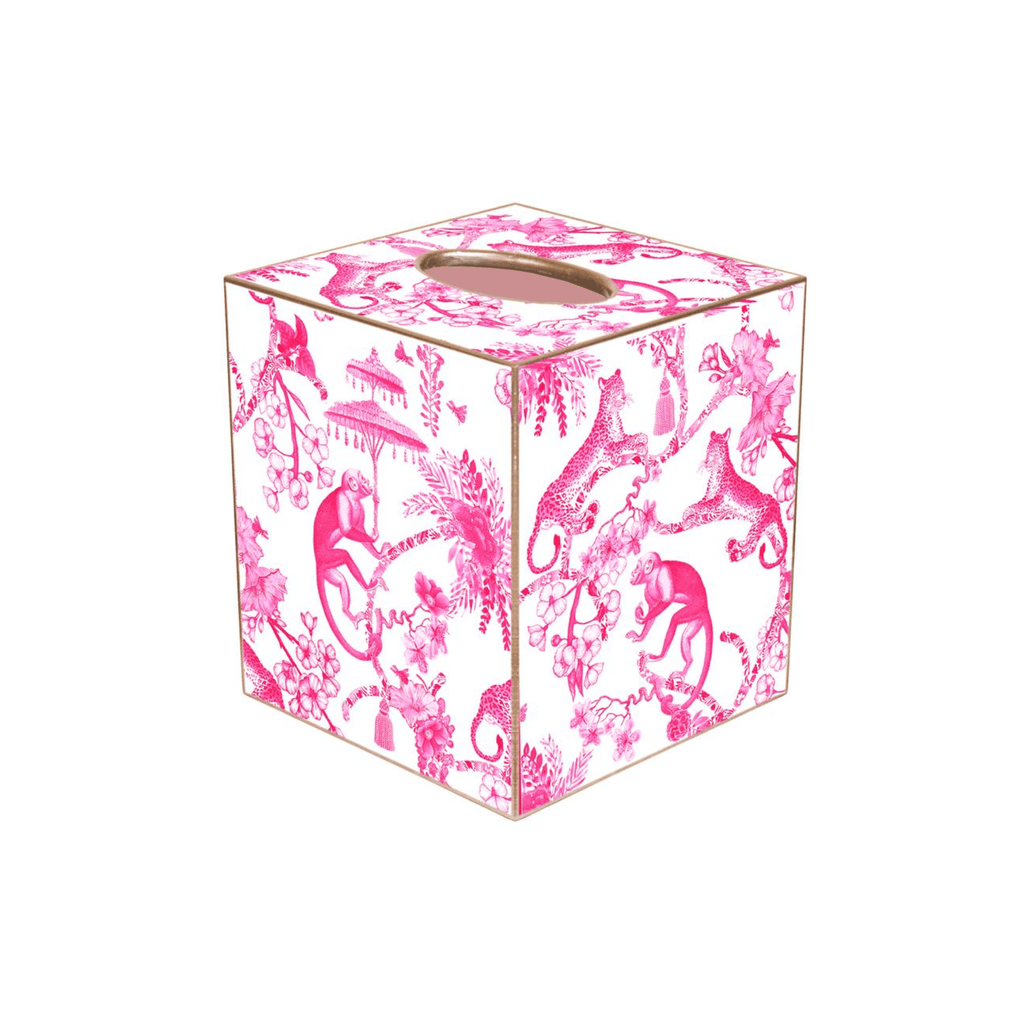 Chic Monkey Toile Pink Wastepaper Basket and Optional Tissue Box Cover - Wastebasket - The Well Appointed House