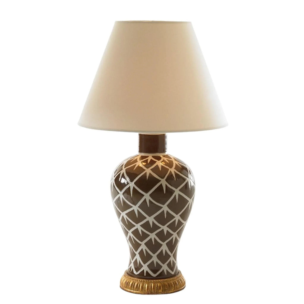 Chicken Feather Ceramic Lamp in Brown & White - Table Lamps - The Well Appointed House