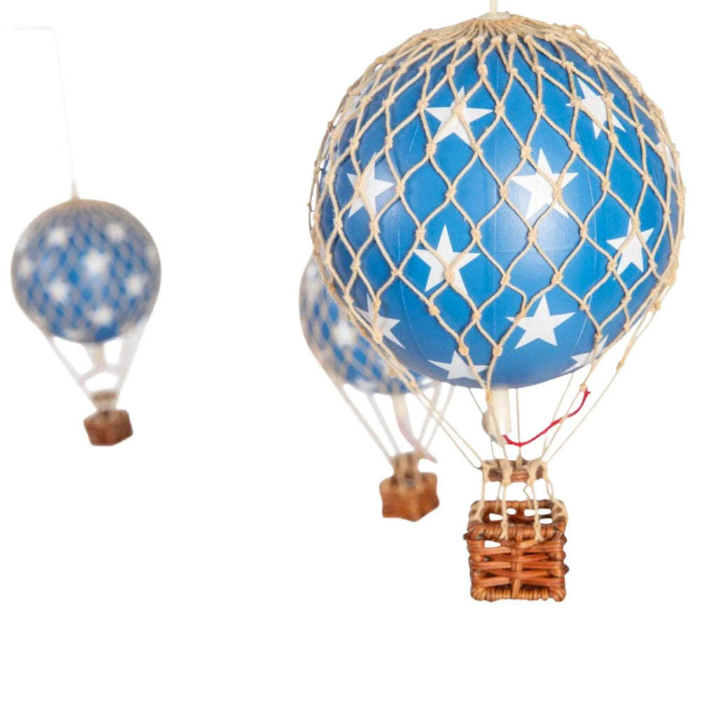 Children's 5 Blue Star Hot Air Balloons Hanging Mobile - Little Loves Decor - The Well Appointed House