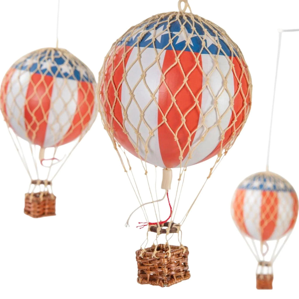 Children's Americana 5 Red, White & Blue Hot Air Balloons Hanging Mobile - Little Loves Decor - The Well Appointed House