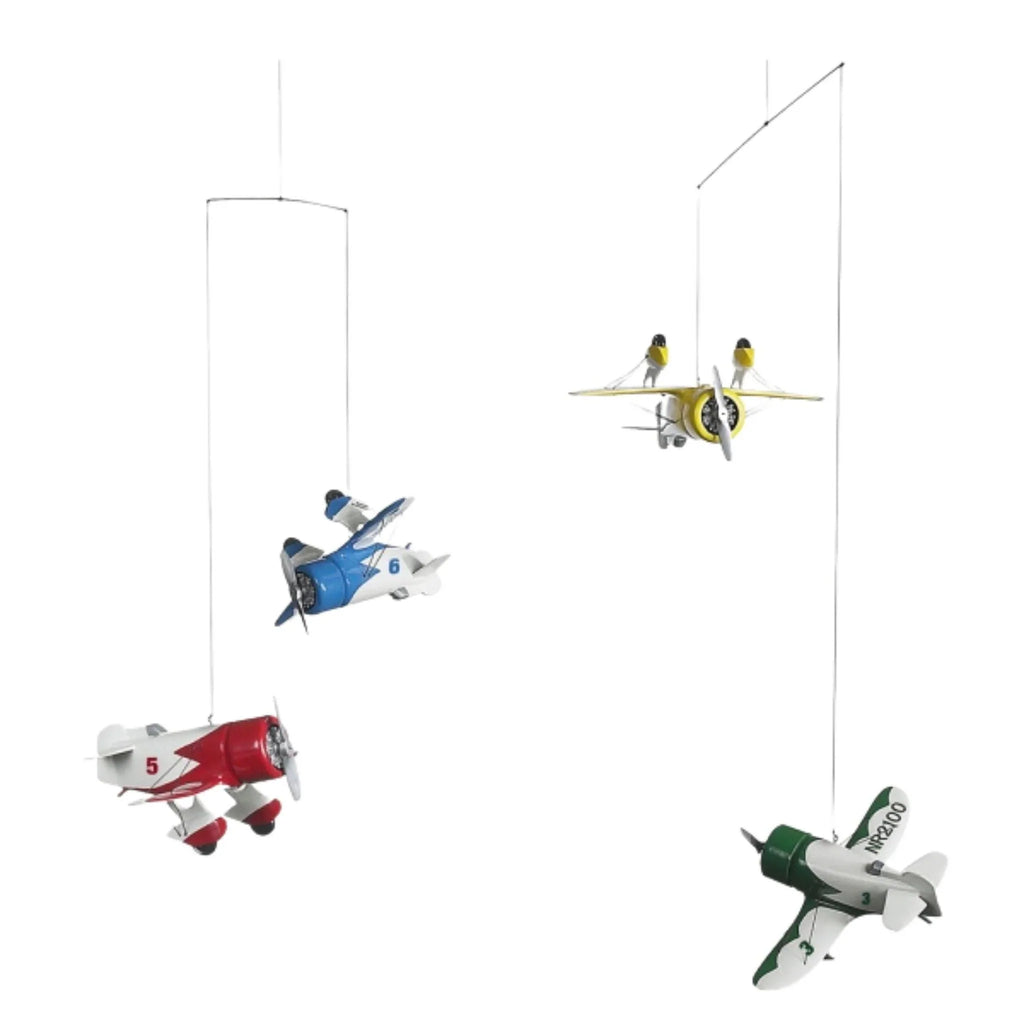 Children's Four Propeller Plane Gee-Bee Squadron Hanging Mobile - Little Loves Decor - The Well Appointed House