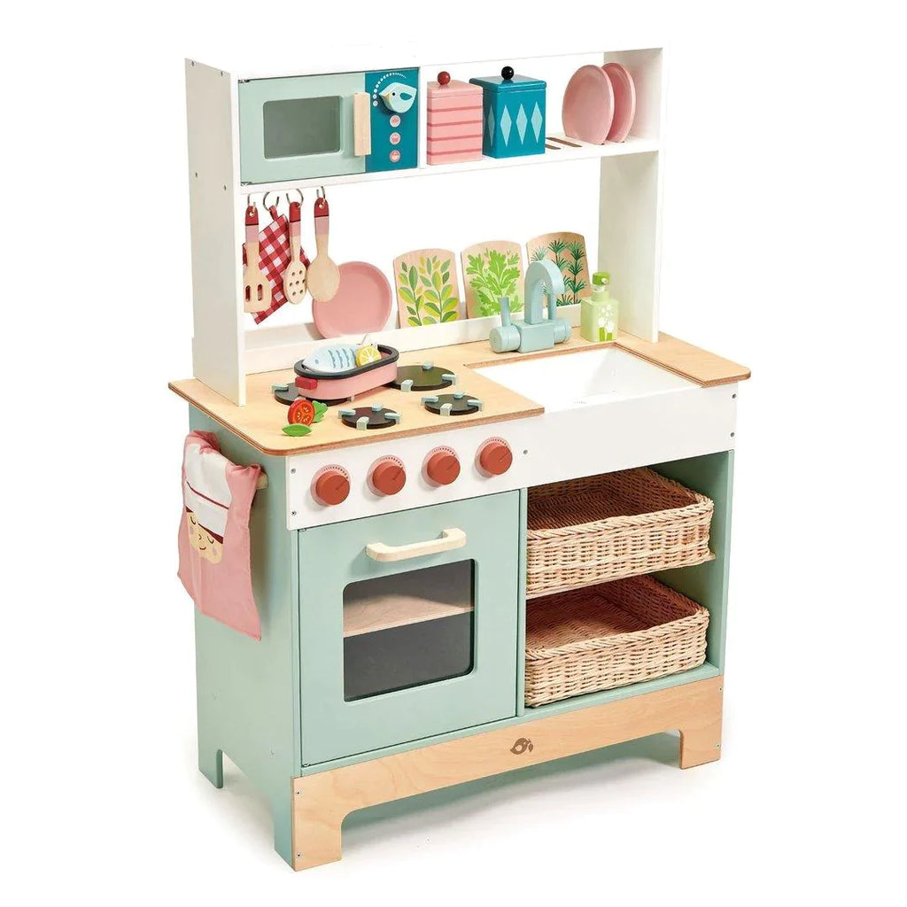 Children's Wooden Pretend Play Home Kitchen with Accessories - Little Loves Kitchens Food & Kids Grocery - The Well Appointed House