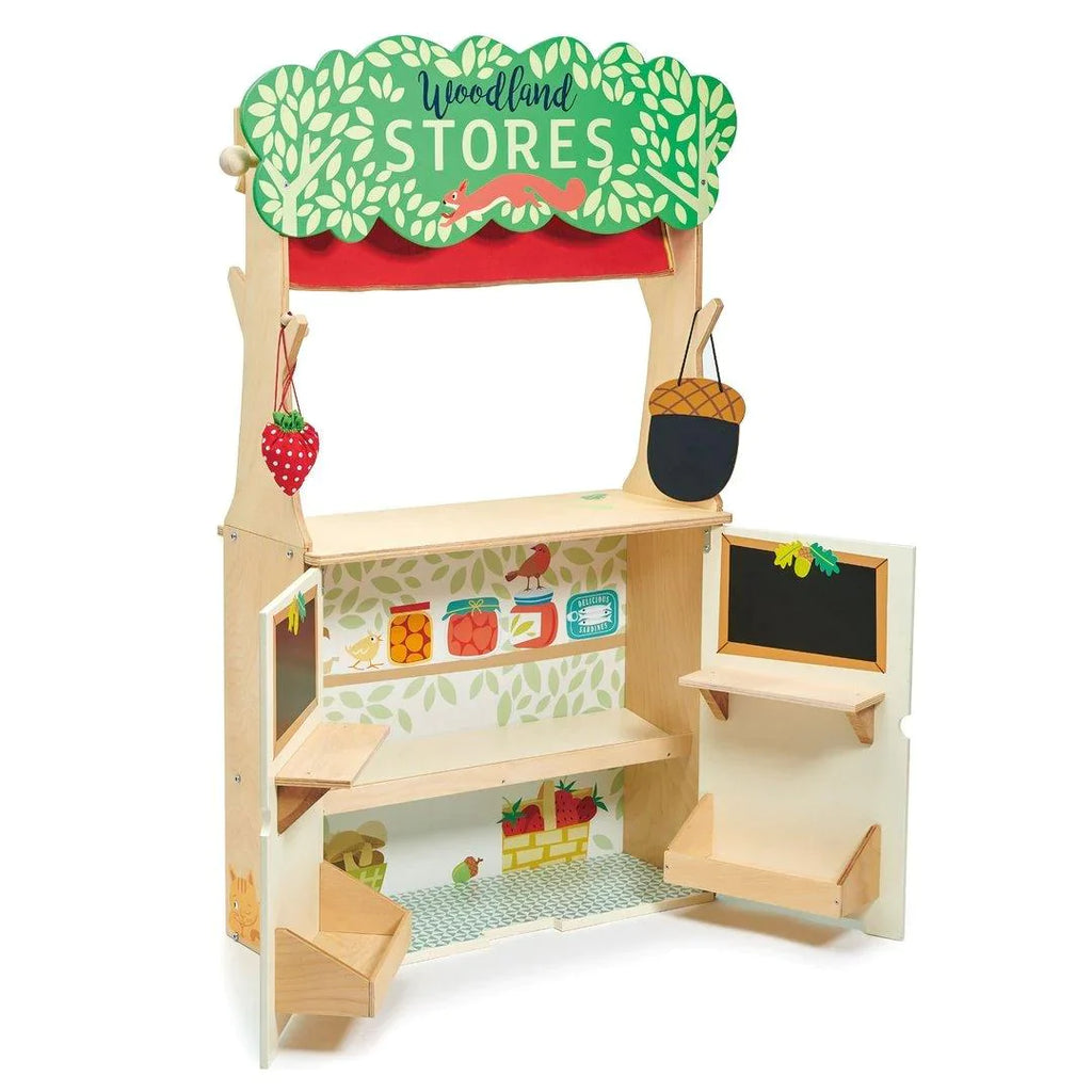 Children's Woodland Pretend Wooden Store and Theater - Little Loves Kitchens Food & Kids Grocery - The Well Appointed House