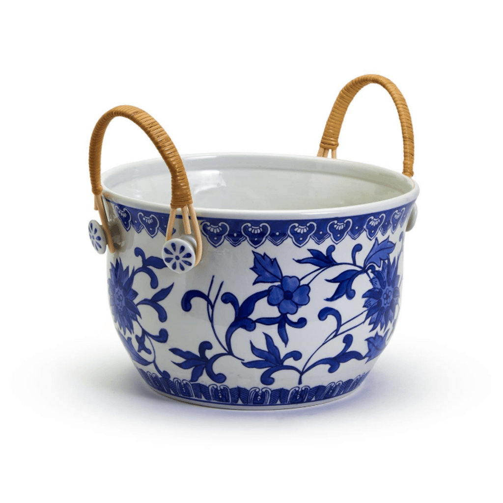 Chinoiserie Blue and White Party Bucket with Bamboo Handles - Bar Tools & Accessories - The Well Appointed House