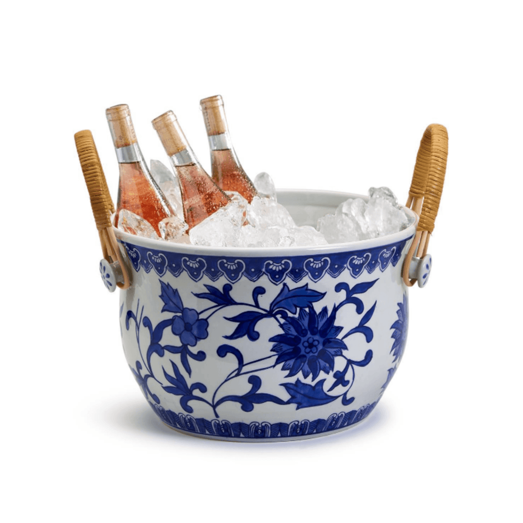 Chinoiserie Blue and White Party Bucket with Bamboo Handles - Bar Tools & Accessories - The Well Appointed House