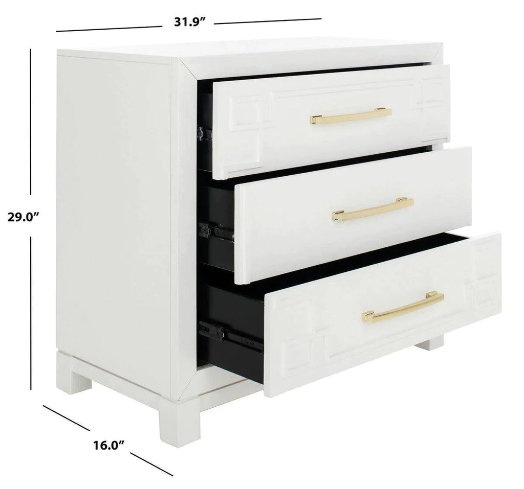 Chinoiserie Style Three Drawer Chest in White and Gold - Dressers & Armoires - The Well Appointed House