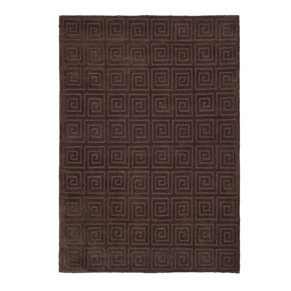 Chocolate Brown Tibetan Weave Greek Key Geometric Area Rug - The Well Appointed House