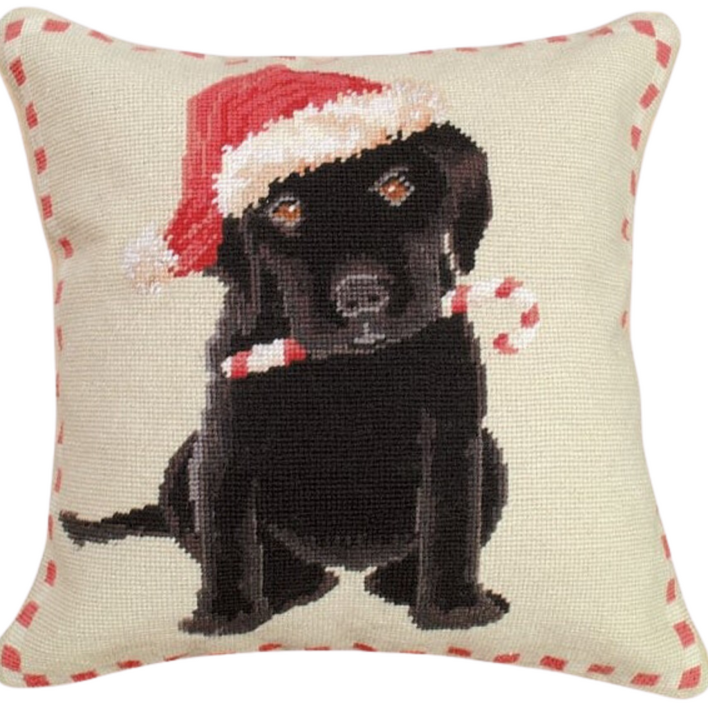 Lab Puppy With Candy Cane Christmas Throw Pillow - The Well Appointed House