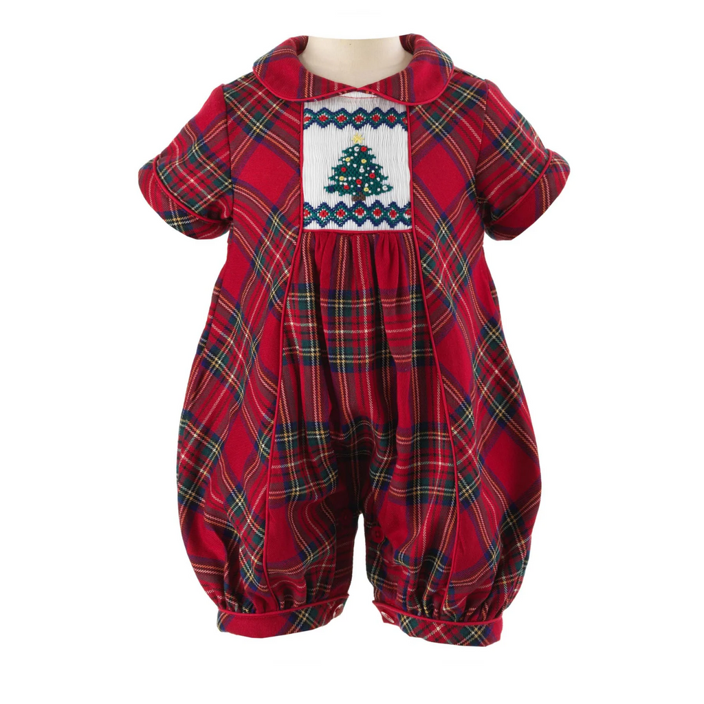 Rachel Riley Baby Boy Christmas Tree Smocked Babysuit - The Well Appointed House