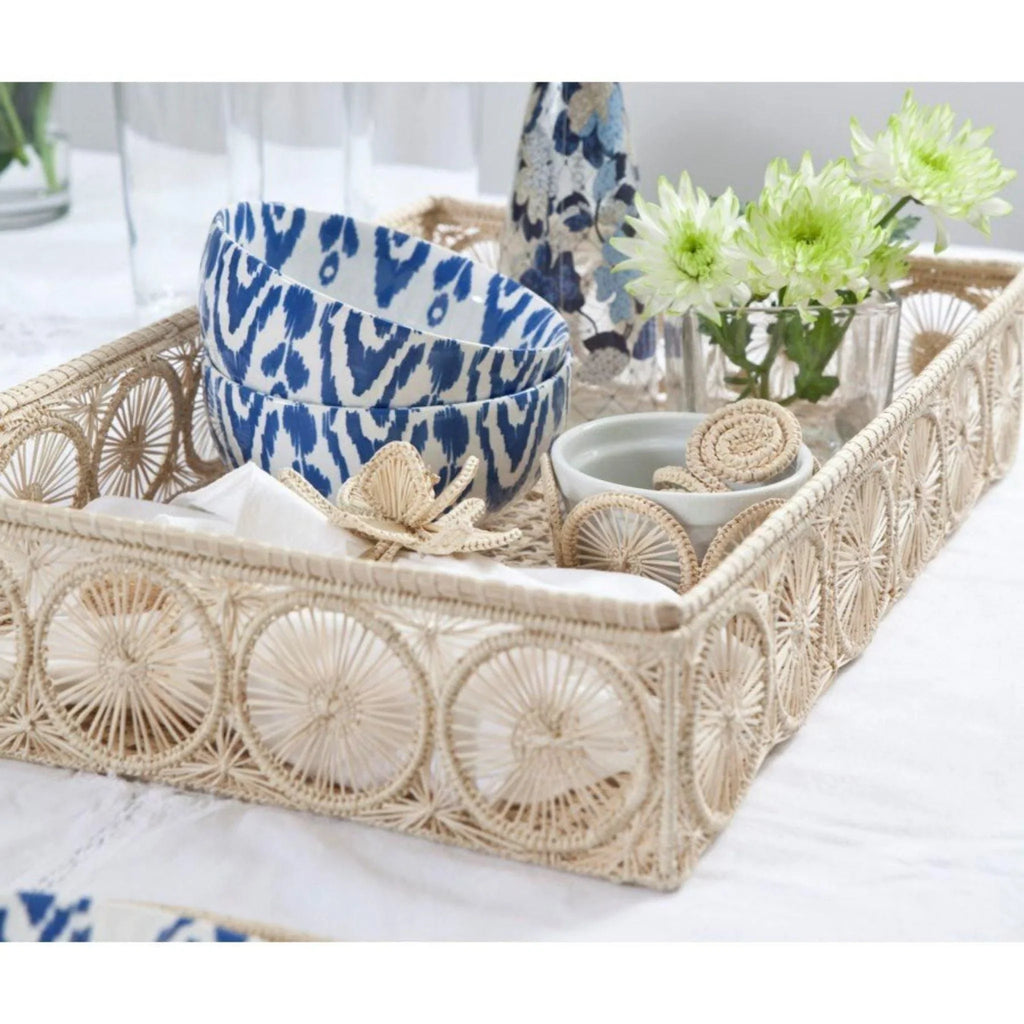 Circle Border Rectangular Wicker Tray - Decorative Trays - The Well Appointed House