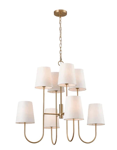 Classic Brass Eight Light Two Tier Chandelier with Tapered Shades - Chandeliers & Pendants - The Well Appointed House