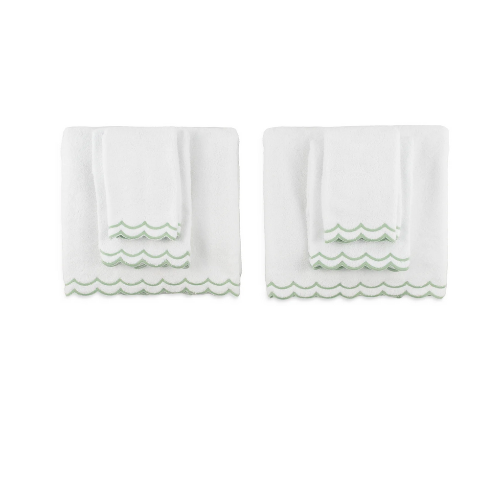 Classic Bundle of White Scalloped Edge Embroidered Cotton Bath Towels - The Well Appointed House