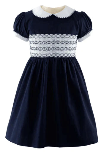 Classic Navy Smocked Dress - Available in Sizes 3Y-10Y - Little Loves Girl Clothing - The Well Appointed House