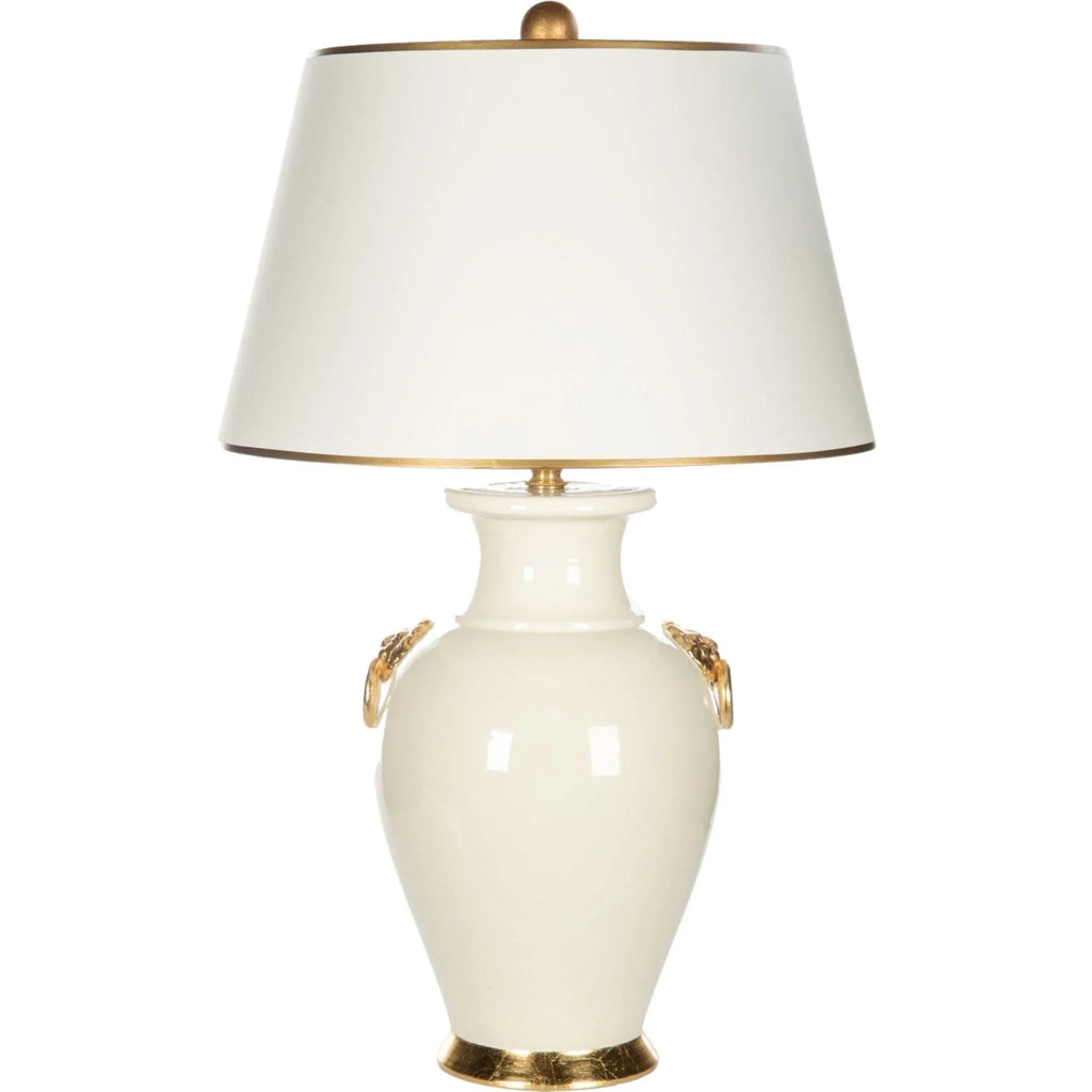 Classic White Ceramic Table Lamp with Gold Lion Accents - Table Lamps - The Well Appointed House