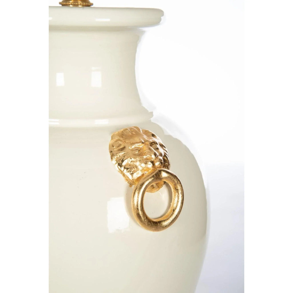 Classic White Ceramic Table Lamp with Gold Lion Accents - Table Lamps - The Well Appointed House