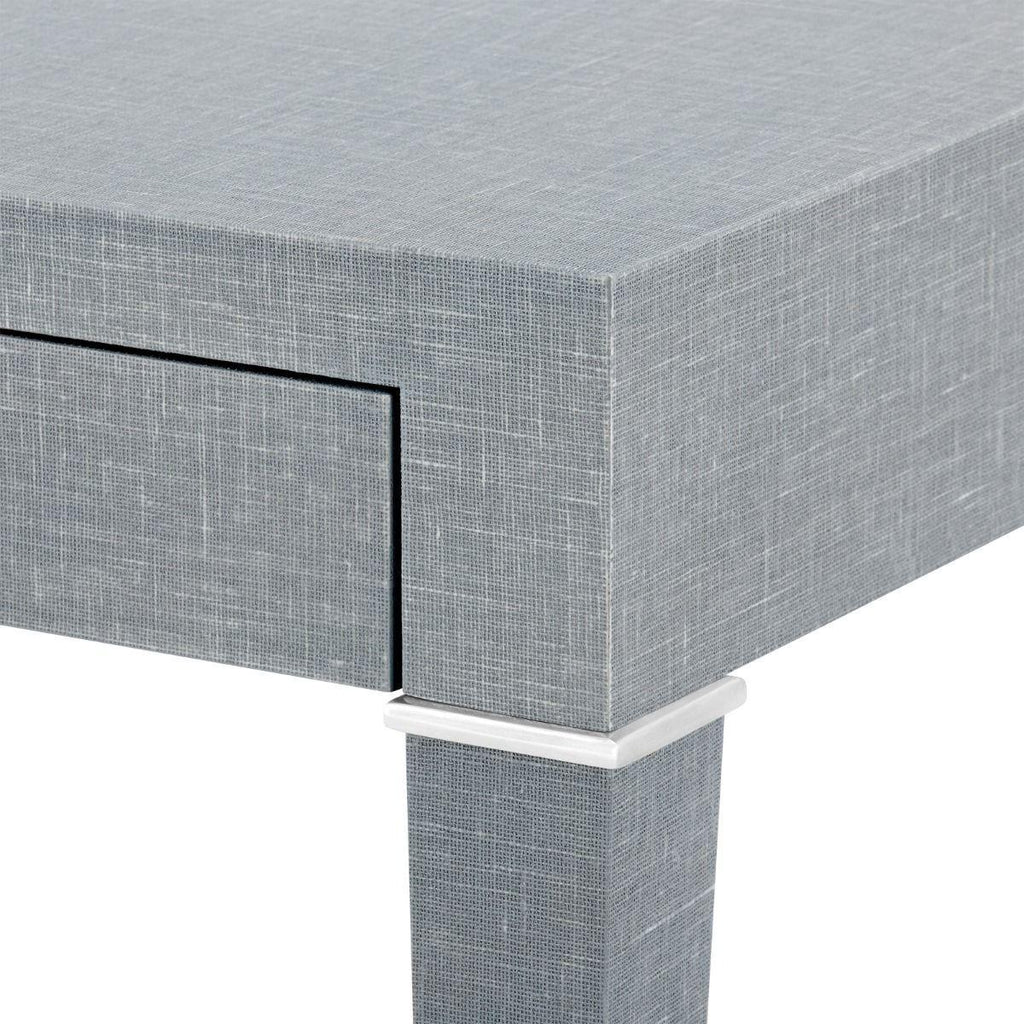 Claudette Desk in Winter Wash Gray Lacquered Linen with Nickel Hardware - Desks & Desk Chairs - The Well Appointed House