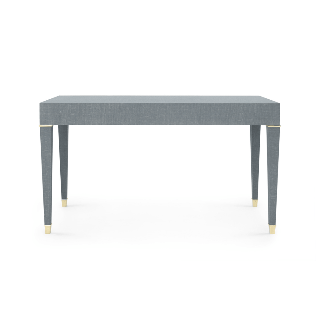 Claudette Desk in Winter Washed Gray Lacquered Linen with Brass Accents - Desks & Desk Chairs - The Well Appointed House