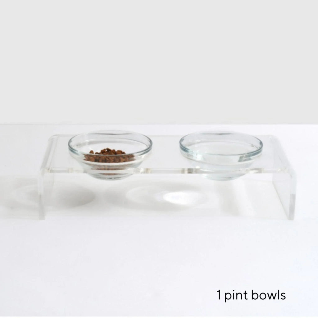 Clear Double Dog Bowl Feeder with 1 Pint Glass Bowls - Pet Accessories - The Well Appointed House