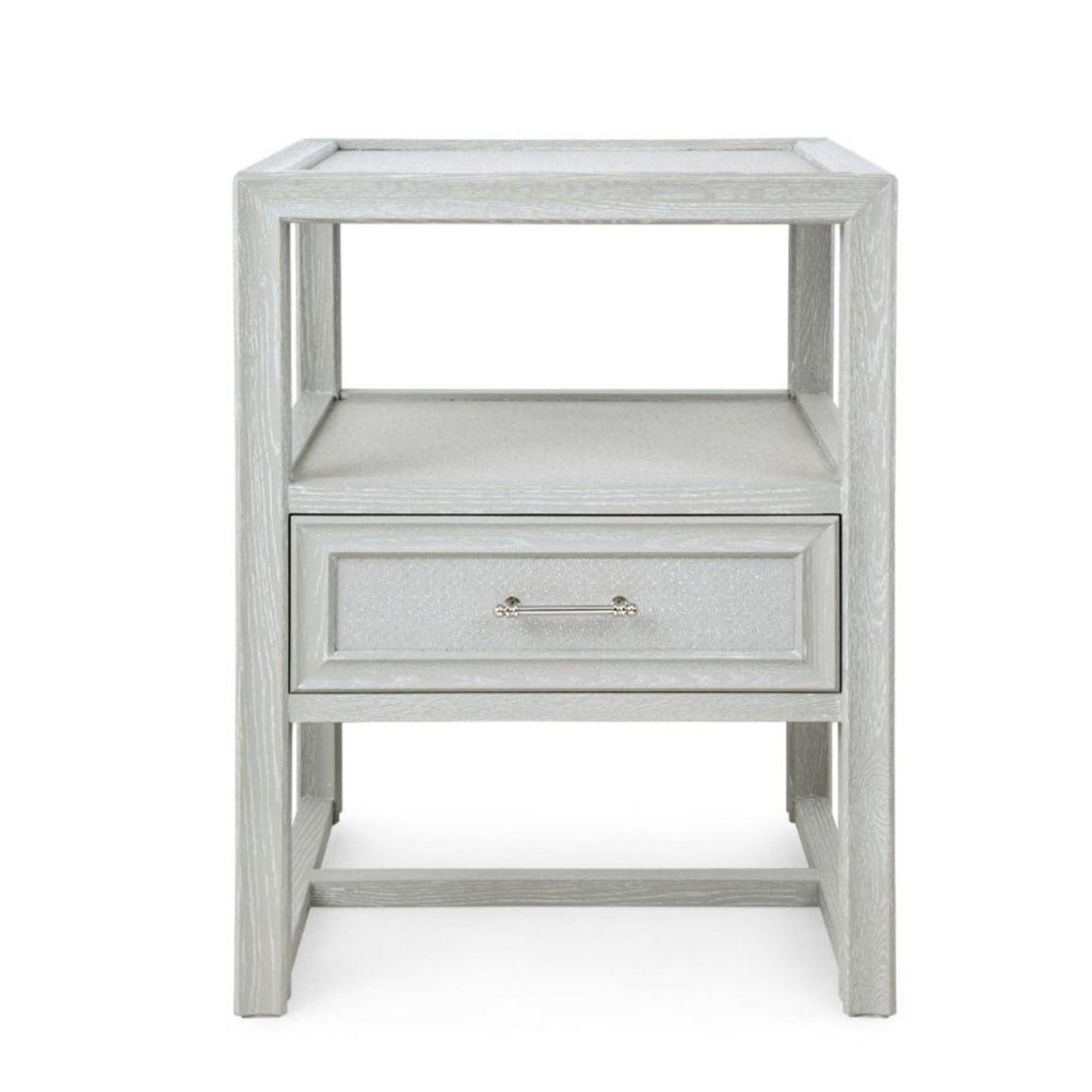 Clear Lacquered Soft Gray Vivian One Drawer Side Table - Side & Accent Tables - The Well Appointed House