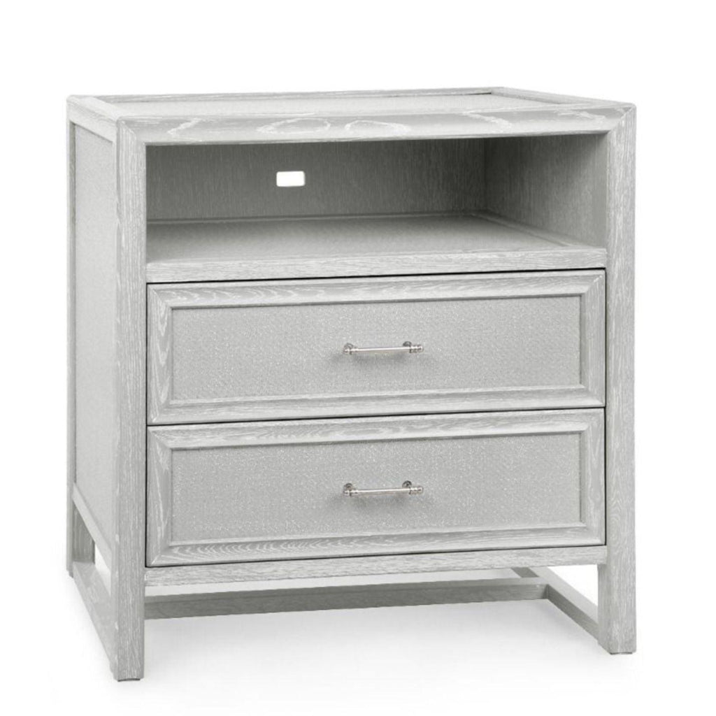 Clear Lacquered Soft Gray Vivian Two Drawer Side Table - Side & Accent Tables - The Well Appointed House