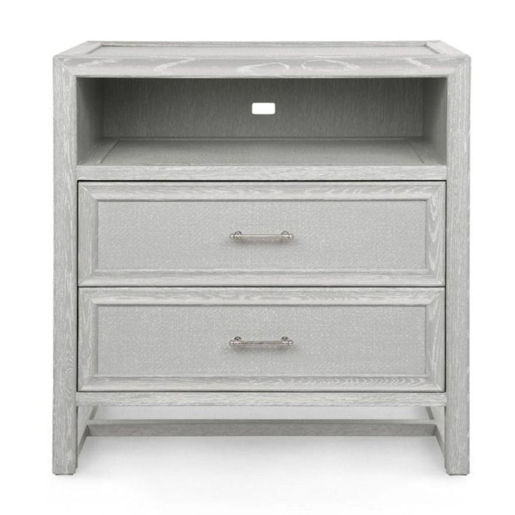 Clear Lacquered Soft Gray Vivian Two Drawer Side Table - Side & Accent Tables - The Well Appointed House