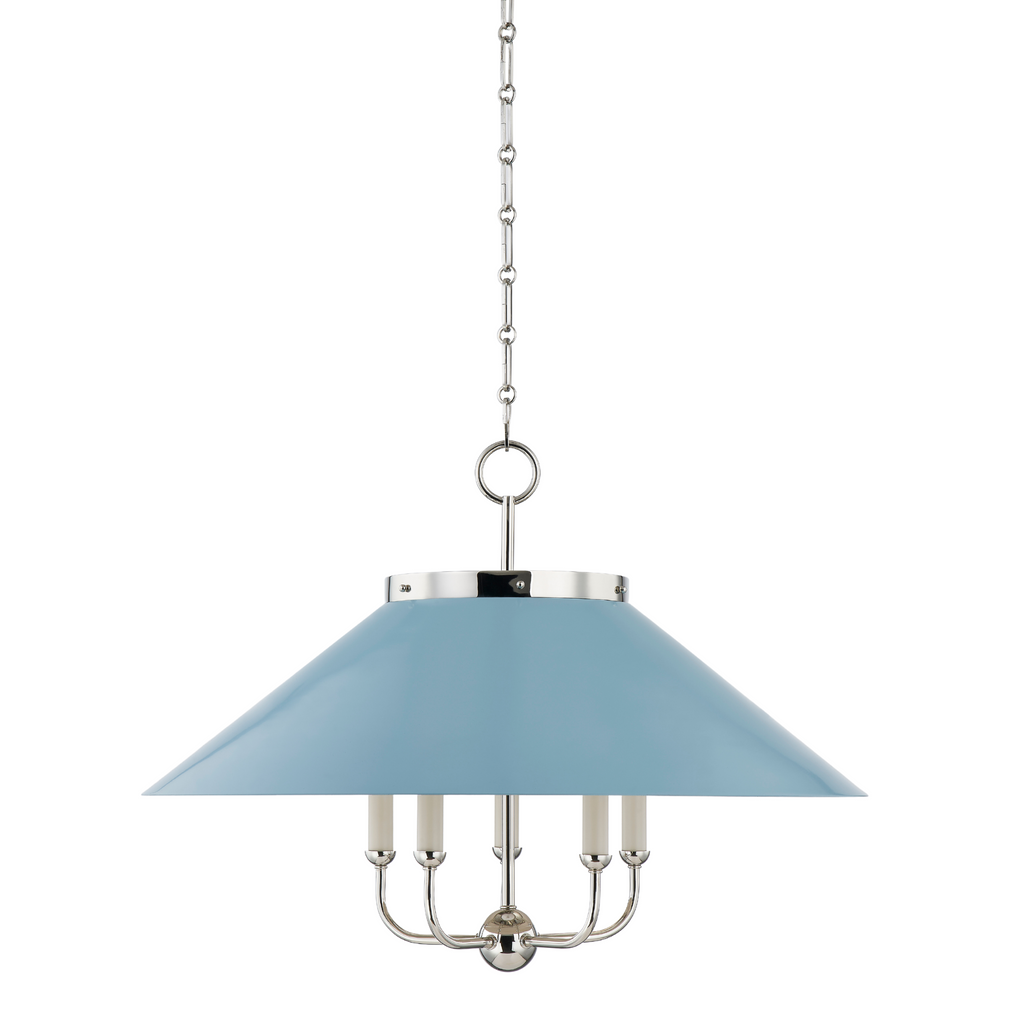 Clivedon Polished Nickel & Soft Blue Five Lamp Candelabra Chandelier - The Well Appointed House