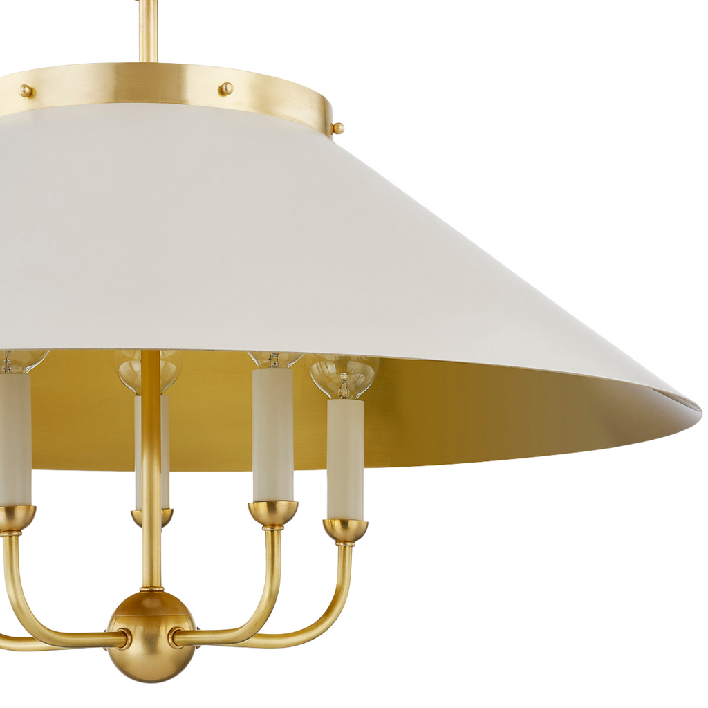 Clivedon Aged Brass & Off White Five Lamp Candelabra Chandelier - The Well Appointed House