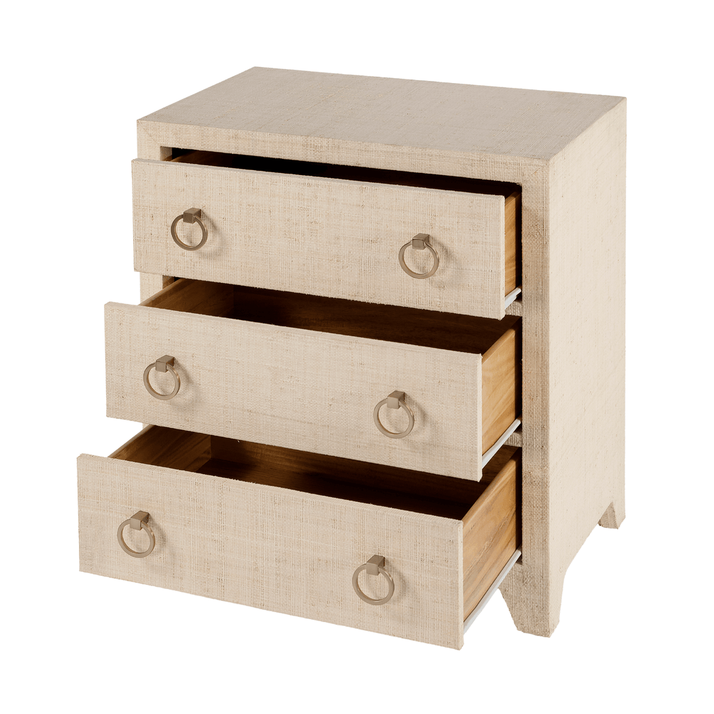Coastal Natural Saguran Raffia Three Drawer Nightstand - Nightstands & Chests - The Well Appointed House