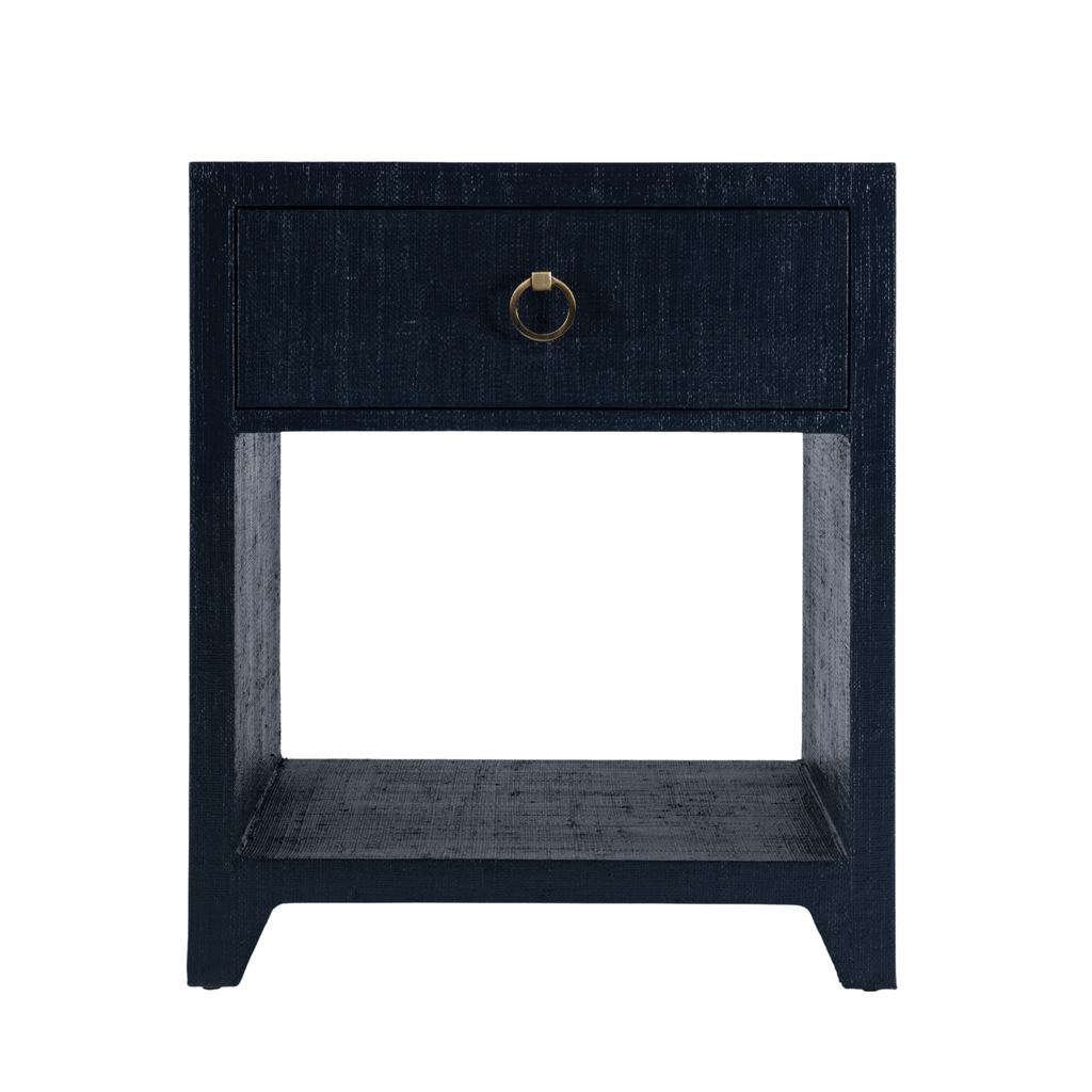 Coastal Navy Saguran Raffia Single Drawer Nightstand - Nightstands & Chests - The Well Appointed House