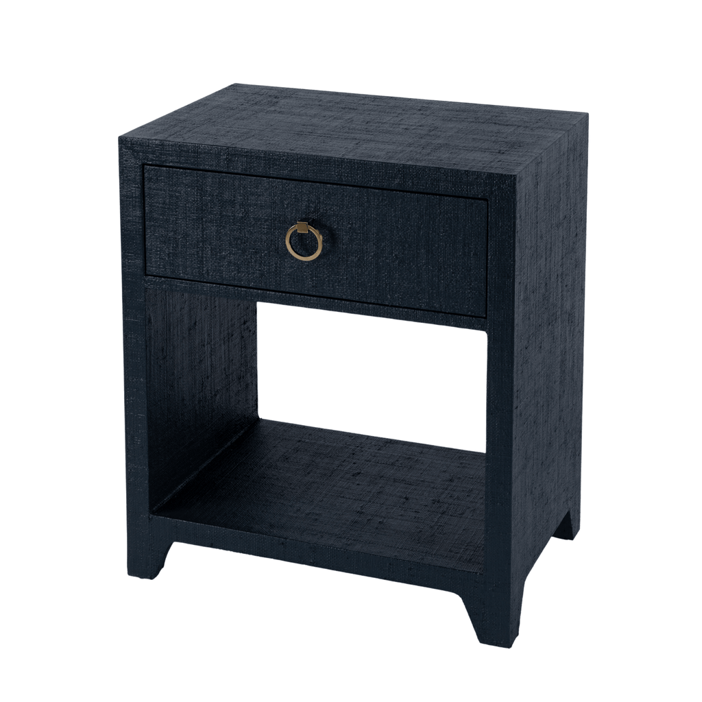 Coastal Navy Saguran Raffia Single Drawer Nightstand - The Well Appointed House