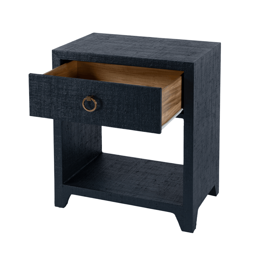 Coastal Navy Saguran Raffia Single Drawer Nightstand - Nightstands & Chests - The Well Appointed House
